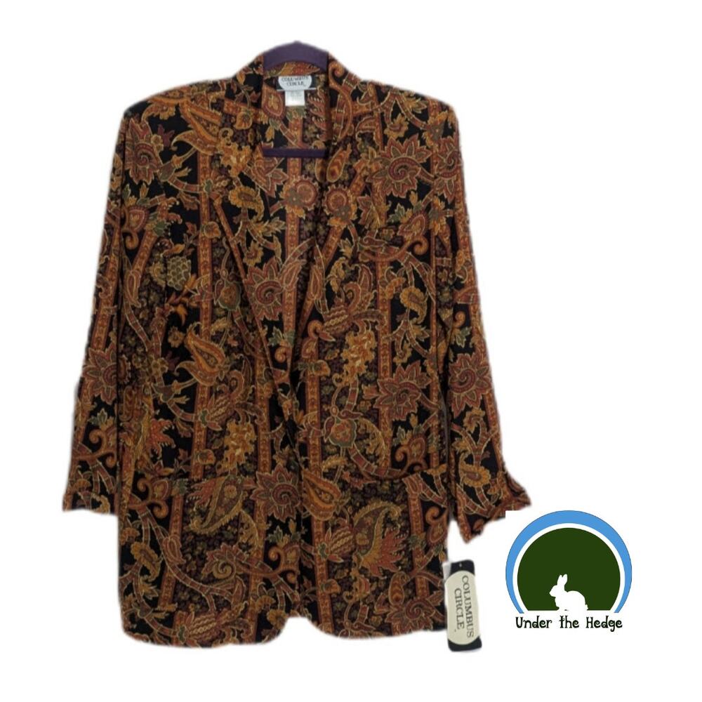 NWT Vtg 80s Columbus Circle Multi Paisley Rayon Blazer Jacket Size Small